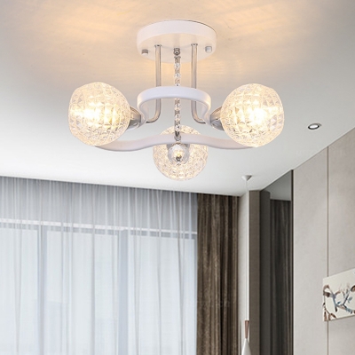 3/5 Lights Clear Glass Semi-Flush Mount Contemporary Flush Chandelier Lighting with Crystal in White