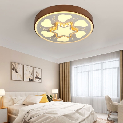 Acrylic Round Flush Ceiling Light with Star and Heart Modern LED Ceiling Fixture in Brown/White for Bedroom