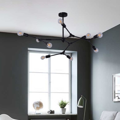 Black Branch Hanging Ceiling Light Modern Metal 6/8/9 Light Indoor Lighting for Living Room