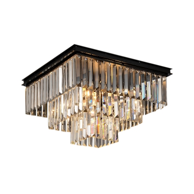 Black Square Flush Ceiling Light Contemporary Clear Crystal Warm/White LED Ceiling Light for Living Room