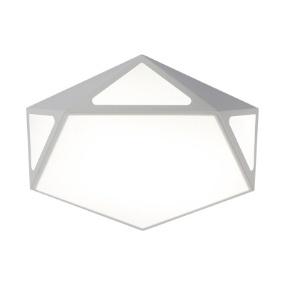 Black/White Faceted Flush Mount Light Modern Metal LED Flush Ceiling Light in Warm/White with Acrylic Diffuser, 16.5