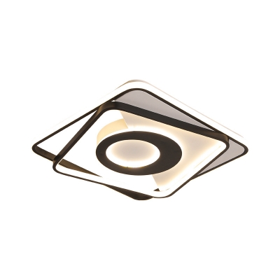 Black-White Geometric Flush Mount Lamp Modernist Metallic LED Ceiling Light Fixture in Warm/White, 16