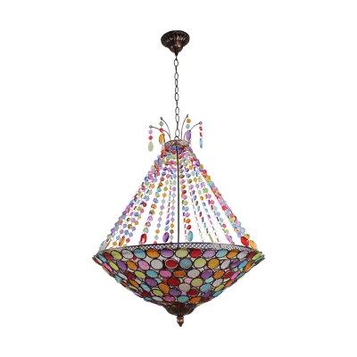 Bohemia Inverted Pendant Lighting 1/3/6 Bulbs Crystal Indoor Ceiling Hanging Light in Antique Copper