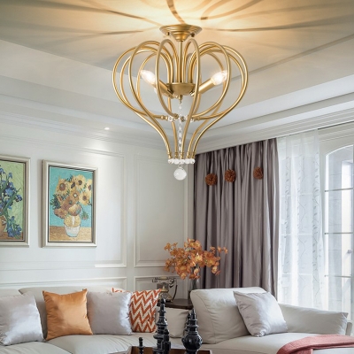 Brass Metal Wire Semi Flush Ceiling Light Vintage 3 Lights Indoor Ceiling Lamp for Living Room