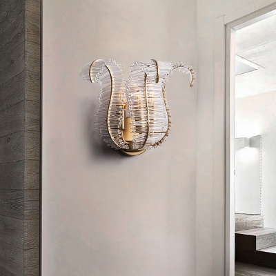 Clear Crystal Curl Wall Mount Light Modern 1/3 Lights Sconce Lighting in Gold for Bedroom