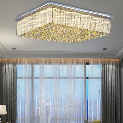 Clear Crystal Rectangle Ceiling Lamp European Style LED Ceiling Mount Light for Hotel Living Room