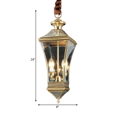 Clear Glass Lantern Pendant Light 2 Lights Vintage Brass Outdoor Lighting for Porch