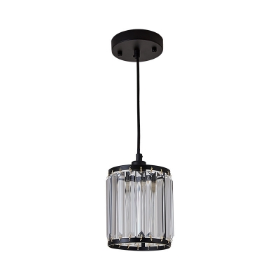 Clear K9 Crystal Cylinder Pendant Lamp 1 Bulb Modernism Hanging Ceiling Light in Black with Metal Chain