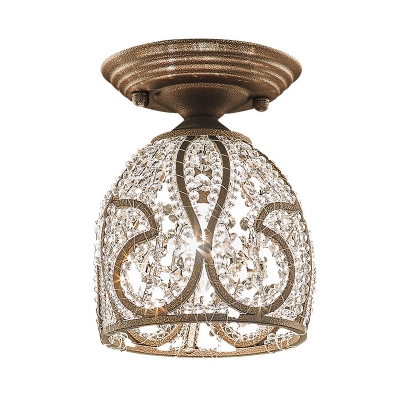 Crystal Domed Flush Mount Light Contemporary Iron 1 Light Ceiling Light Fixtures for Indoor
