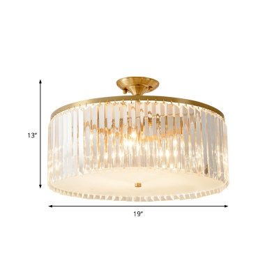 Crystal Drum Semi Flush Ceiling Light Dining Table Luxurious LED Ceiling Lamp in Gold