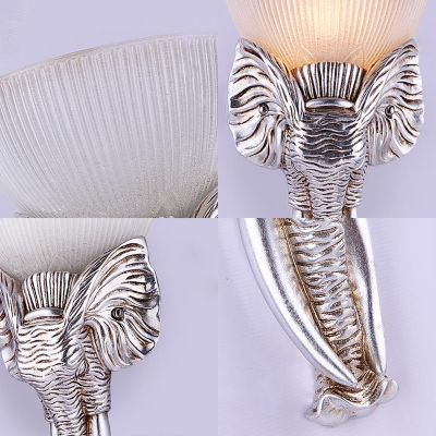 Elephant Design Wall Lighting Fixture with Opal Bowl Glass Shade French Country 1 Bulb Wall Lamp in Silver