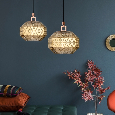 Faceted Hanging Pendant Light Post Modern Amber/Smoke Glass 1 Light Indoor Hanging Lamp for Foyer