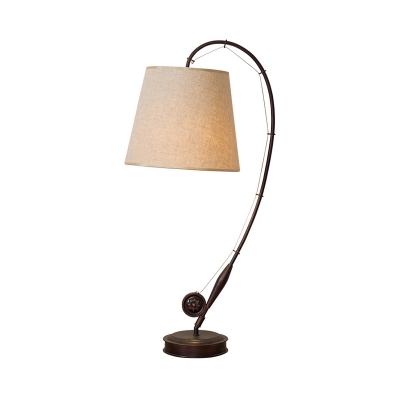 Fishing Rod Table Light with Tapered Fabric Shade 1 Light Traditional Table Lighting in Brown