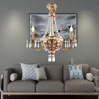 French Country Chandelier Lighting with Candle 3 Lights Crystal Hanging Ceiling Light in Gold for Bedroom