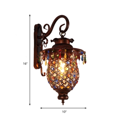 Metal Urn Wall Sconce Lighting with Crystal Bead Vintage 1 Light Wall Lamp in Copper for Corridor