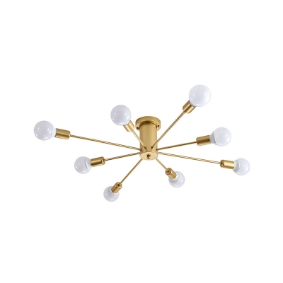 Mid Century Modern Sputnik Ceiling Light Metallic 6/8/10 Lights Gold Semi Flush Lighting