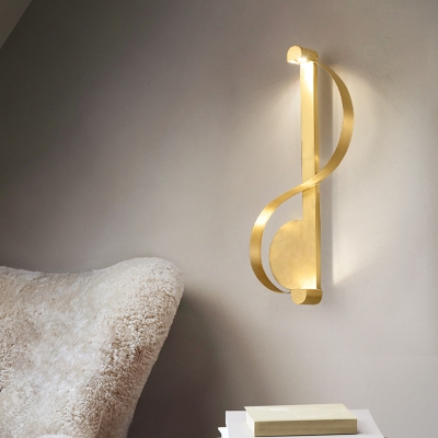 Minimalist Curved Wall Mount Lamp Metal Gold Led Wall Lighting in Warm Light for Bedroom
