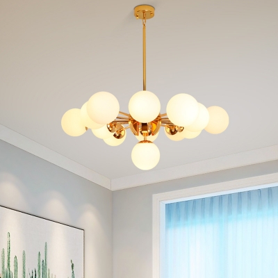 Opal Glass Ball Ceiling Pendant Light Contemporary 7 13 Heads Chandelier Lighting With Rod In Gold Beautifulhalo Com - Opal Glass Ball Ceiling Light