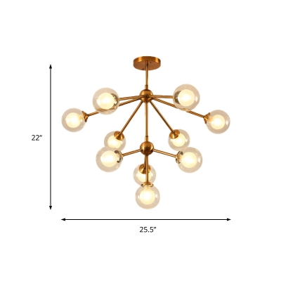 Radial Shape Chandelier Lighting with Bubble Clear Glass Shade 4/7/10/16 Lights Vintage Pendant Light in Gold