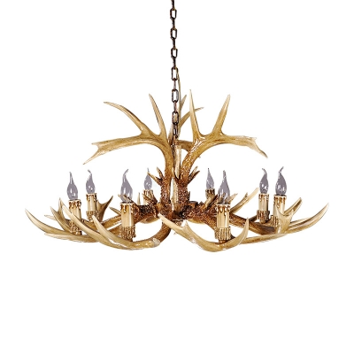 Resin Antlers Pendant Chandelier with Candle Lodge 8 Heads Hanging Ceiling Light in Brown