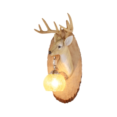 Right/Left Deer Wall Mounted Lighting with Yellow Crackle Glass Shade 1 Bulb Vintage Wall Lamp in Brown/Yellow/White/Gold