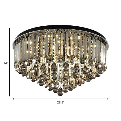 Round LED Flush Mount Light Contemporary Smoke Gray Crystal Ceiling Lamp for Office Study Room