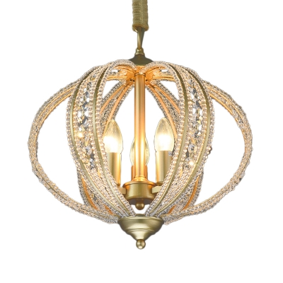 Spherical Hanging Lamp Industrial Clear Crystal and Metal 3 Lights Black/Gold Pendant Light
