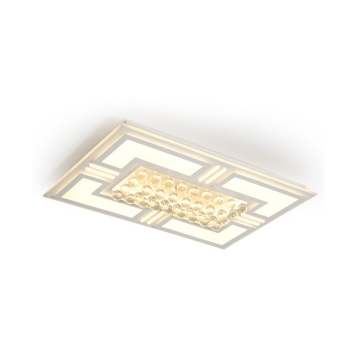 Square/Rectangle Flush Lighting with Crystal Ball Contemporary Metal Ceiling Flush Mount in Warm/White