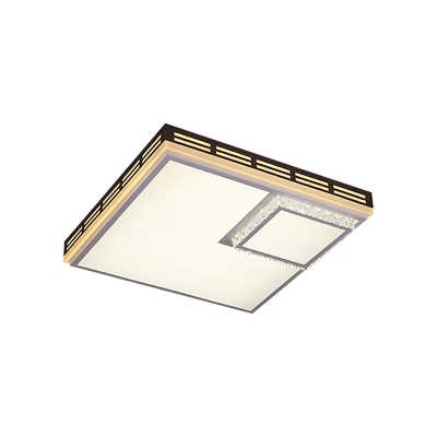 Square/Rectangle Flushmount Modern Simple White Integrated Led Flush Ceiling Light with Clear Crystal Accents, 24.5