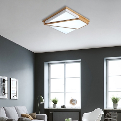 Unique Squared Flush Mount Ceiling Lights Modern Wood and Acrylic Ceiling Fixture with White/Warm/Natural Lighting