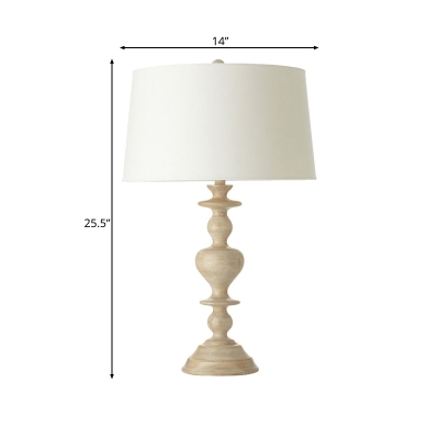 White Barrel Shade Table Lamp with Resin Base 1 Light Country Style Fabric Standing Table Light