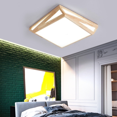 Wood Square LED Flush Mount Fixture Modernist Acrylic Flush Mount Lamp for Bedroom, 18