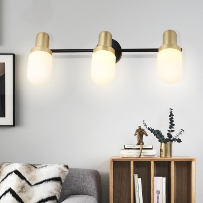 1/2/3 Light Capsule Wall Mount Light with White Glass Shade Modernism Angle Adjustable Wall Light in Gold