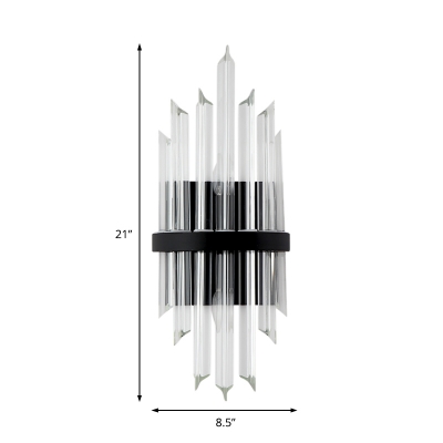 1/2 Pack Tube Sconce Light Contemporary Clear Crystal Sconce Lamp in Black for Dining Room Kitchen