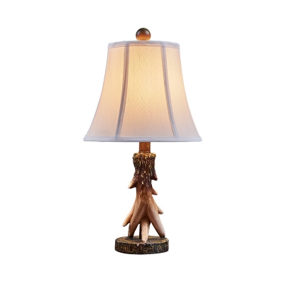 1 Head Bell Table Lamp Lodge Style White Fabric Shade Table Lighting for Bedroom