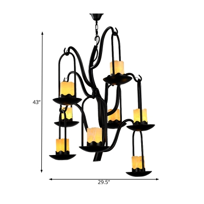 3/5/8 Lights Candle Pendant Lamp Rustic Amber Suspension Lamp in Black for Living Room