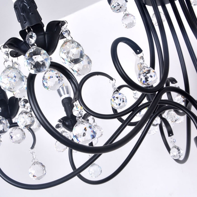 6/8 Lights Vintage Chandelier with Candle Metal and Crystal Pendant Light in Black for Clothes Store