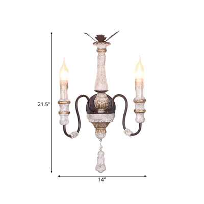 Antique Style Candle Sconce Light Solid Wood Distressed White Wall Lighting for Living Room