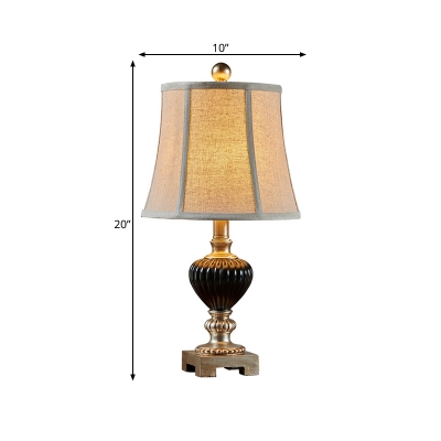 Bell Table Lighting with Resin Lamp Base 1 Light Beige Fabric Shade Table Lamp for Bedroom