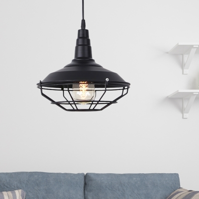Black Barn Light Pendant Nautical Iron Single Light Hanging Cage Lamp for Living Room