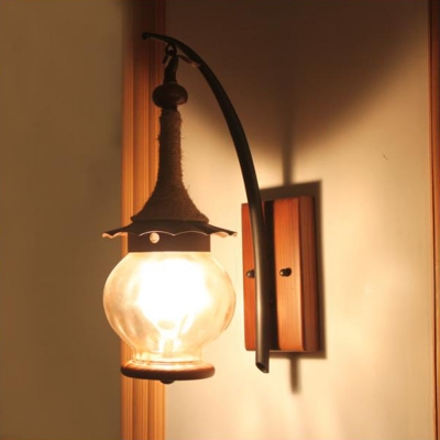 Bottle/Globe Wall Sconce Retro Style Frosted Glass Shade 1 Head Lighting Sconce in Black for Corridor