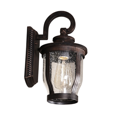 Bubbled Glass Wall Lamp Sconce with Curved Arm Traditional 1 Light Sconce Lighting Fixture in Black