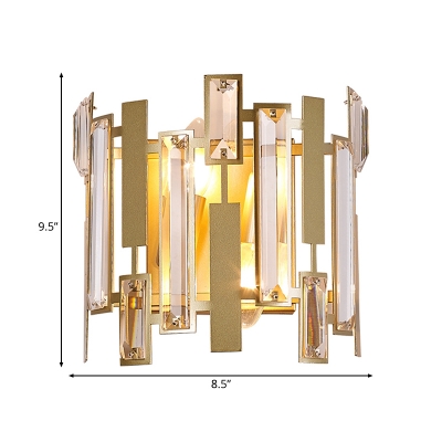 Clear Crystal Block Round Wall Light Fixture Colonial Style 2 Lights Wall Mount Lamp in Gold