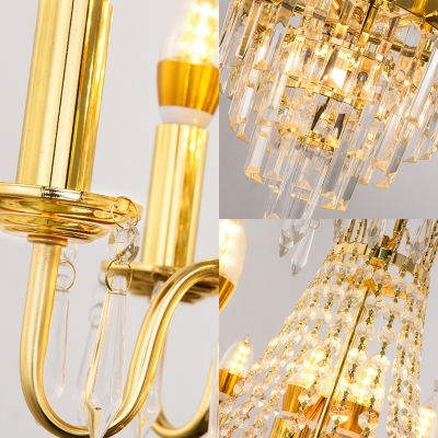Clear Crystal Candle Chandelier Lighting French Style 10 Lights Hanging Pendant Light in Gold