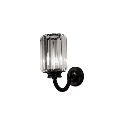 Clear Crystal Drum Wall Lamp Living Room 1 Light Modern Simple Sconce Light in Black