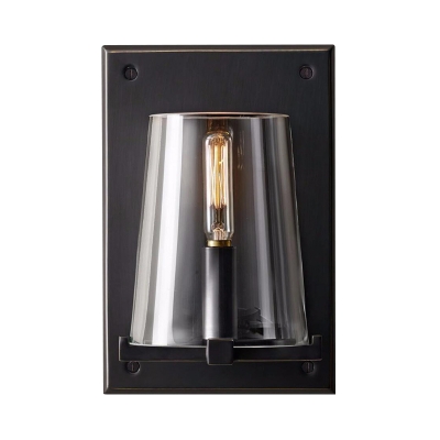 Clear Glass Tapered Wall Lighting Vintage Style 1 Light Wall Sconce in Black/Gold