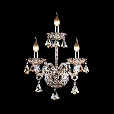 Crystal Chandelier Wall Light Traditional 3 Lights Candle Wall Light Sconce in Amber for Bedroom Bedside