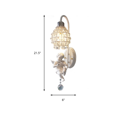 Crystal Globe Wall Lighting with White Angel Accents 1 Head Traditional Sconce Lamp