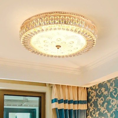 Gold Circular Ceiling Light Fixture Clear K9 Crystal Modern 1 Light LED Flushmount Lighting