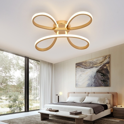 Gold Floral Ceiling Flushmount Light Contemporary Metal 1 Light Led Indoor Lighting in Warm/White, 21.5